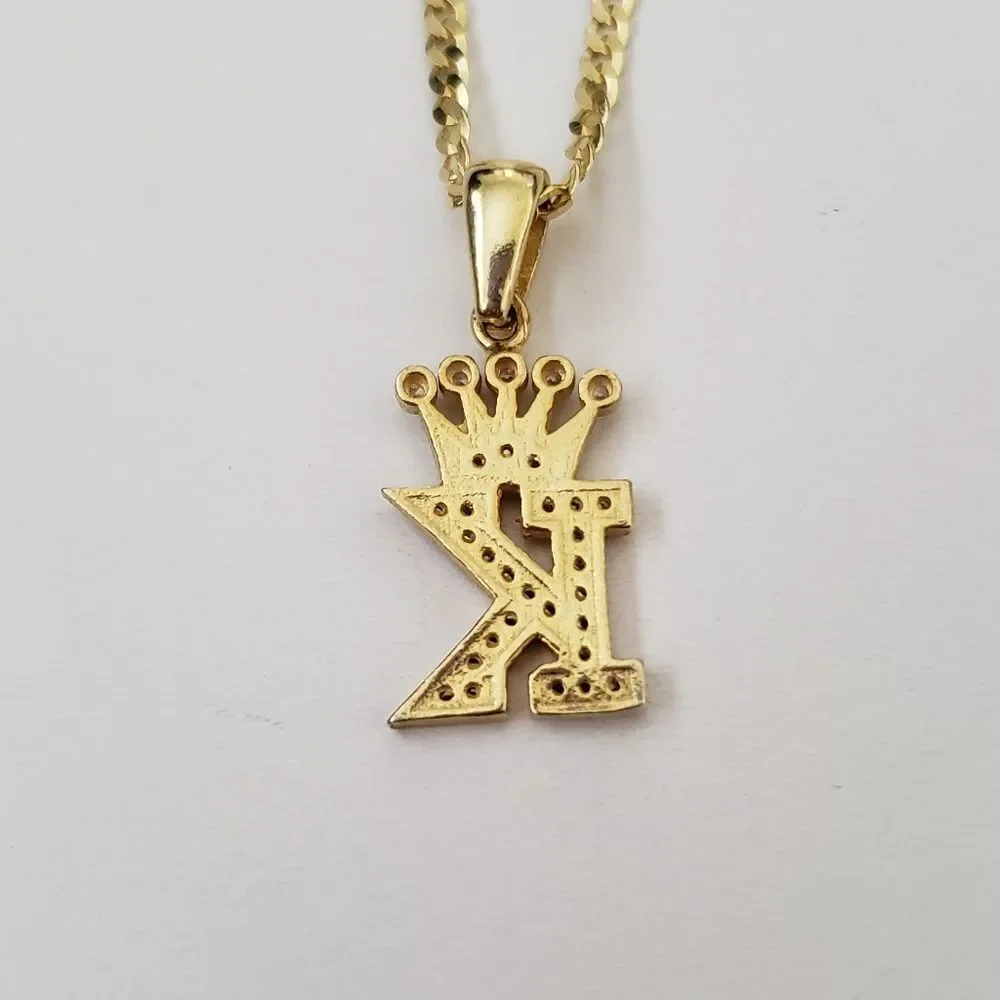 925 Sterling Silver Letter 'K' Crown pendant necklace